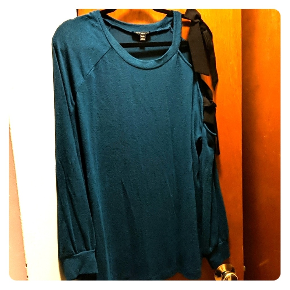 Lane Bryant Dark Teal Bow Shoulder Sweater